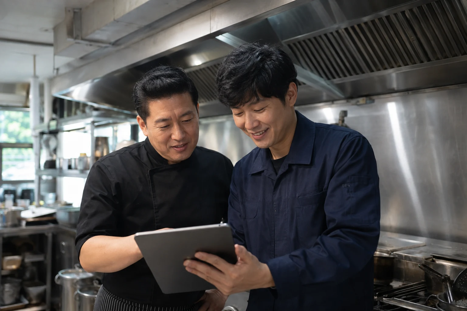식당 후드 견적 상담 장면